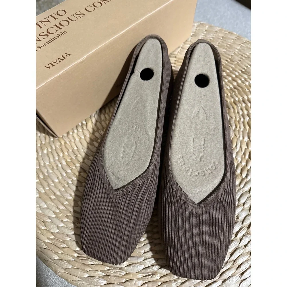 VIVAIA Square-Toe V-Cut Flats (Margot 2.0)‎ Brown size EU/41 US/9.5